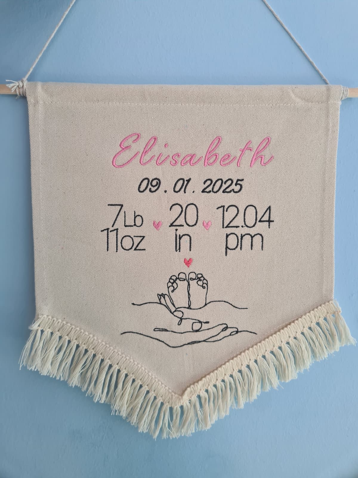 Baby Birth Stats Tag Embroidery Banner