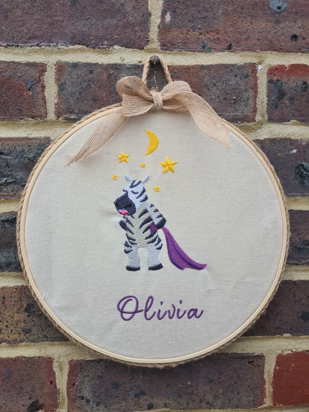 Dreamy Zebra - Personalised Zebra Embroidery Hoop Art - Custom Name Nursery Wall Decor - 9” Baby Gift