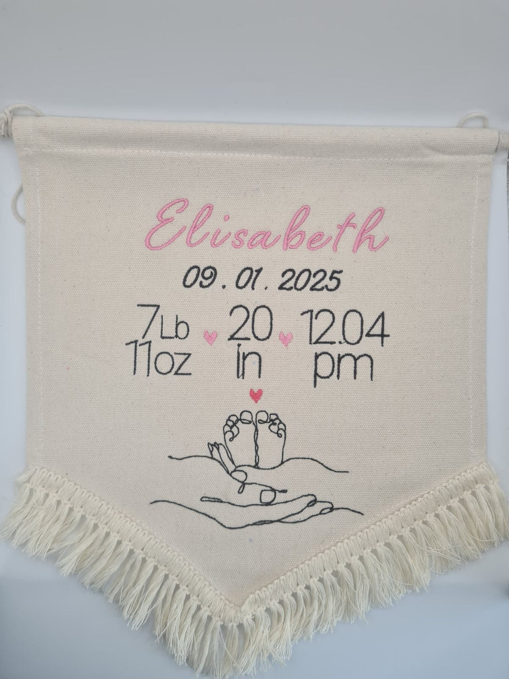 Baby Birth Stats Tag Embroidery Banner