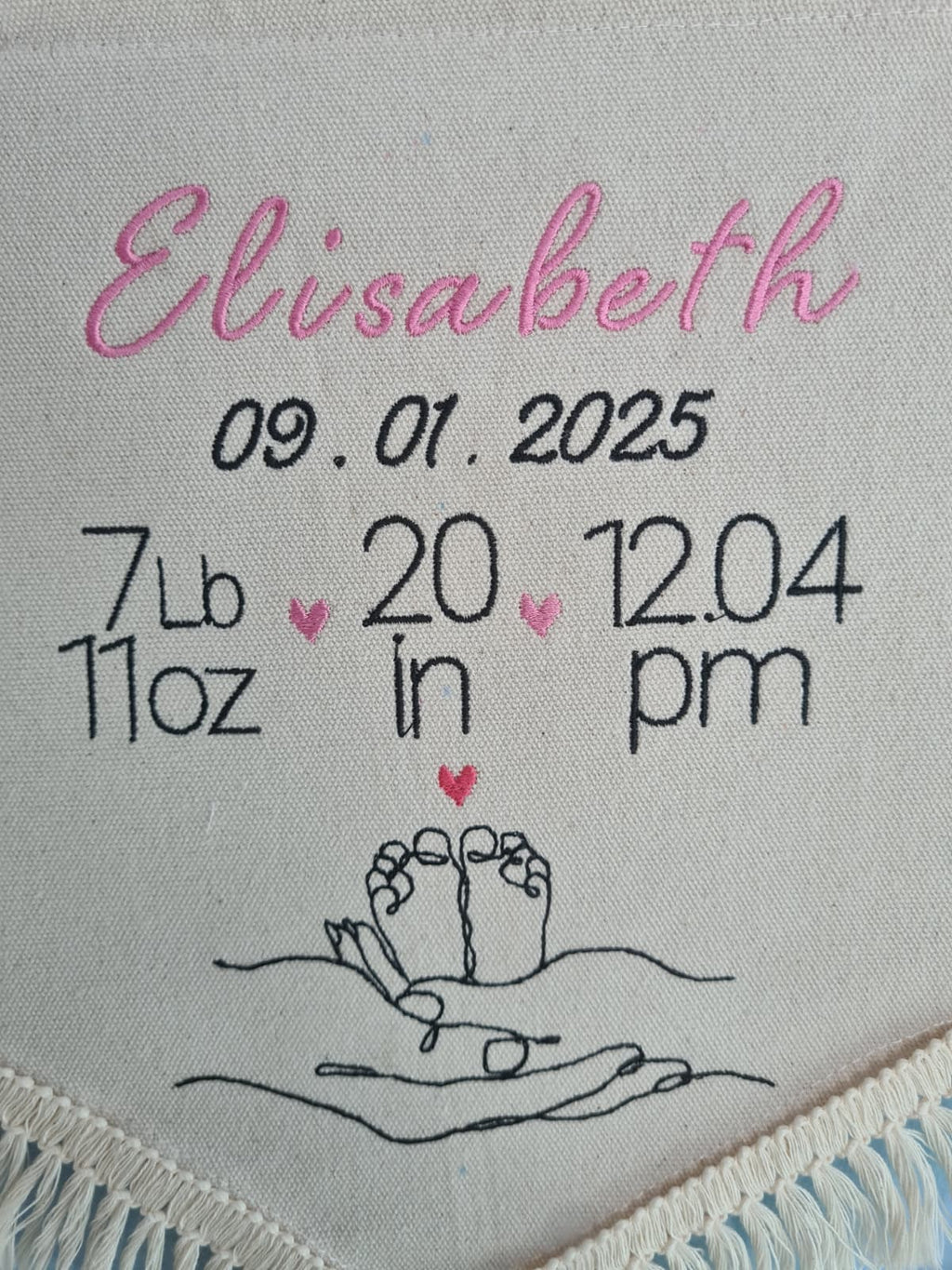 Baby Birth Stats Tag Embroidery Banner
