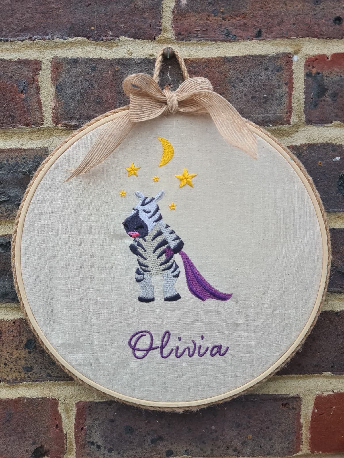 Dreamy Zebra - Personalised Zebra Embroidery Hoop Art - Custom Name Nursery Wall Decor - 9” Baby Gift