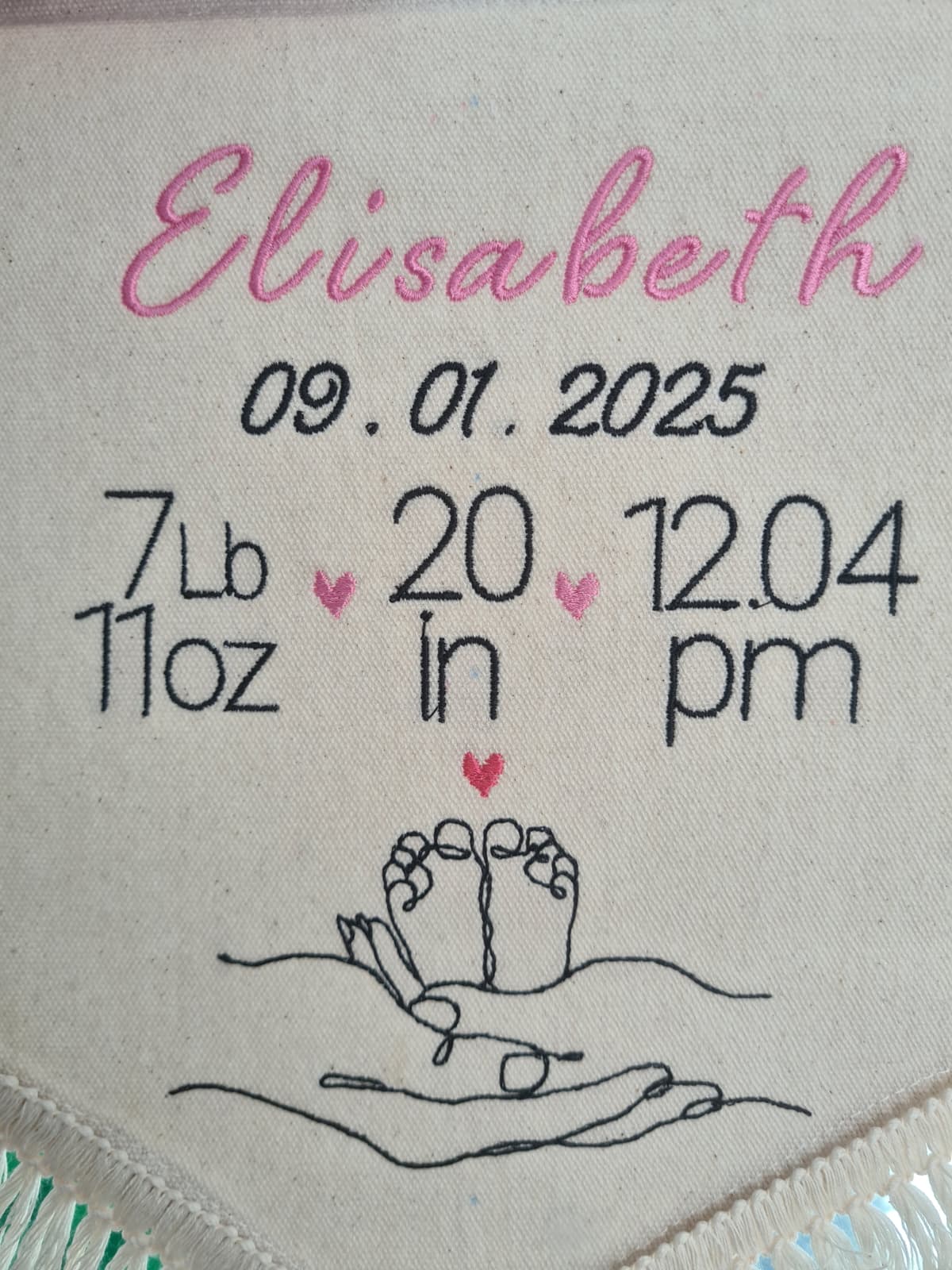 Baby Birth Stats Tag Embroidery Banner