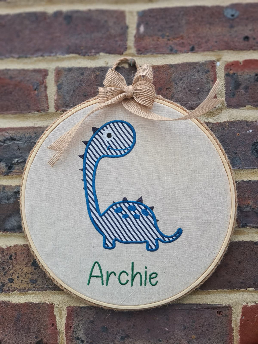 Personalized Dinosaur Nursery Wall Art - Custom Baby Name Embroidery Hoop - 9" Nursery Decor