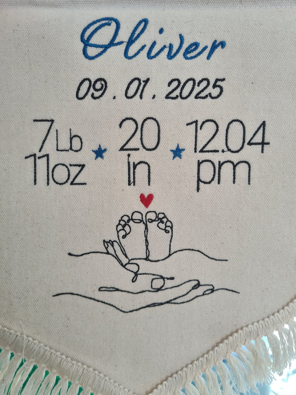 Baby Birth Stats Tag Embroidery Banner