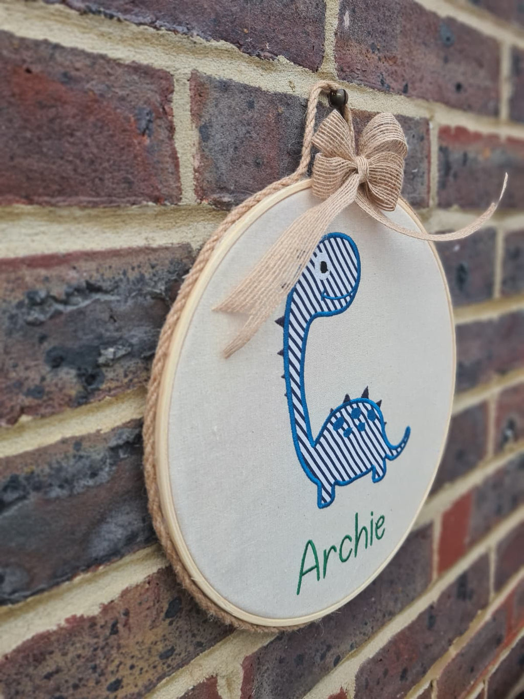 Personalized Dinosaur Nursery Wall Art - Custom Baby Name Embroidery Hoop - 9" Nursery Decor