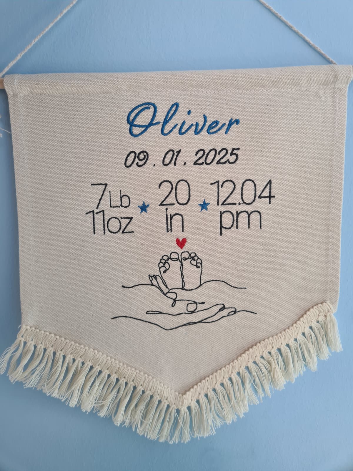 Baby Birth Stats Tag Embroidery Banner