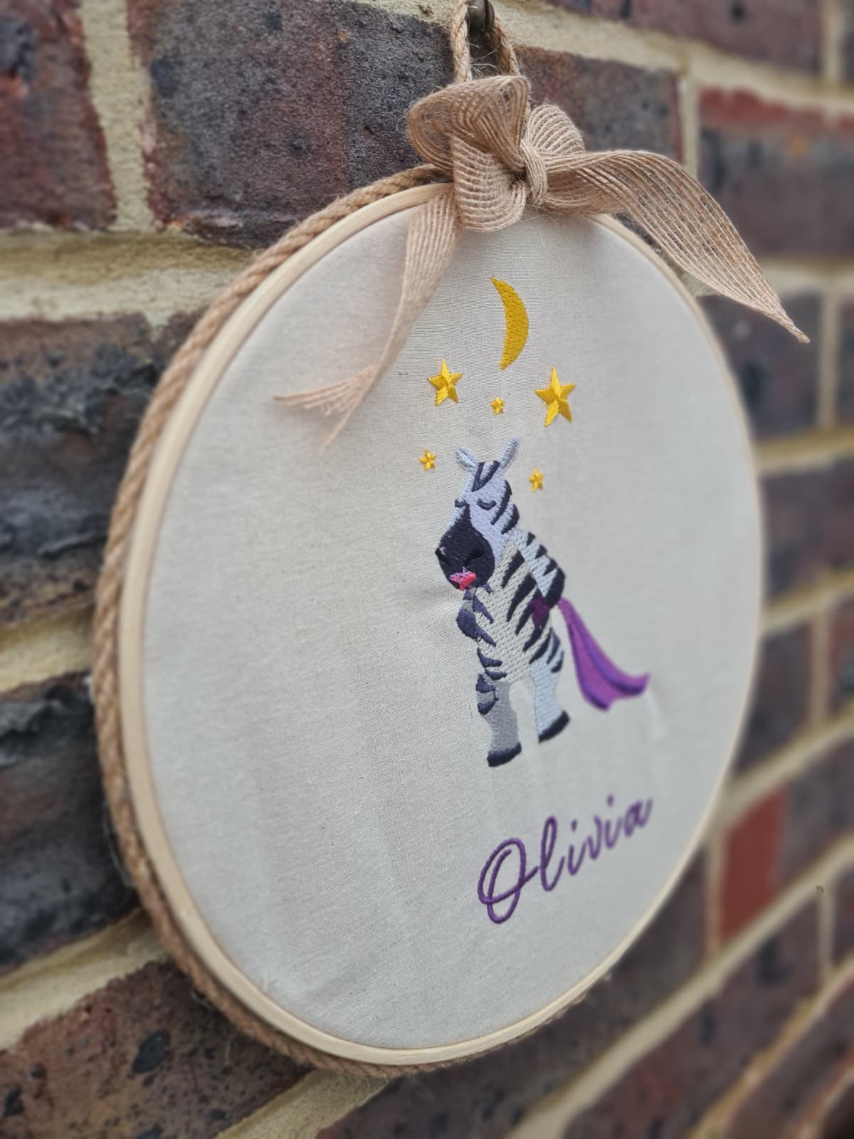 Dreamy Zebra - Personalised Zebra Embroidery Hoop Art - Custom Name Nursery Wall Decor - 9” Baby Gift