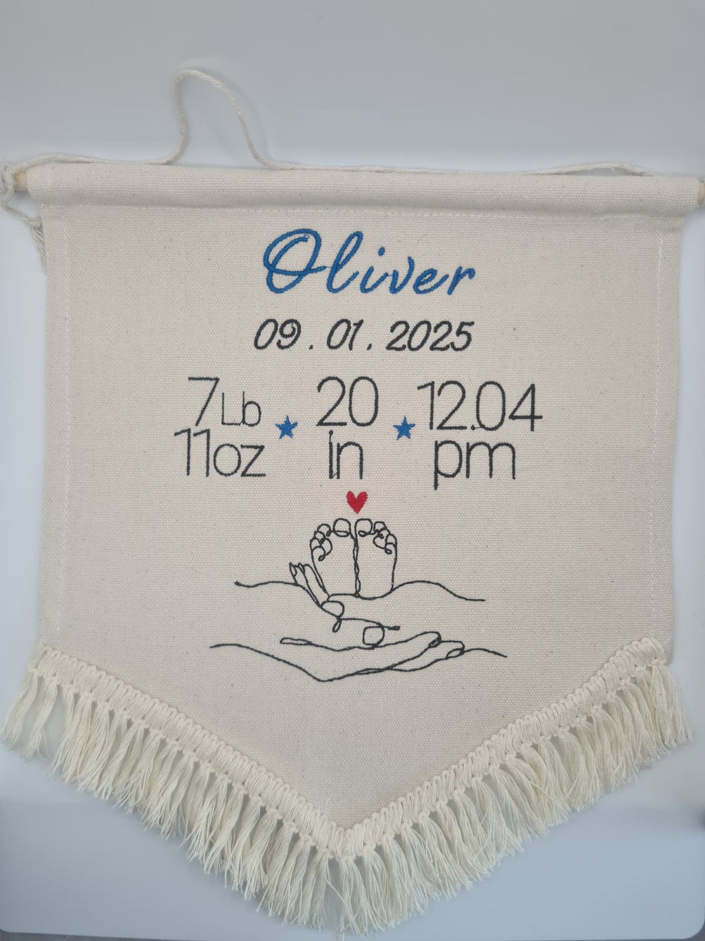 Baby Birth Stats Tag Embroidery Banner